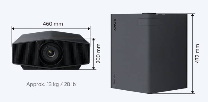 Wumiary projektora Sony VPL-XW5000ES